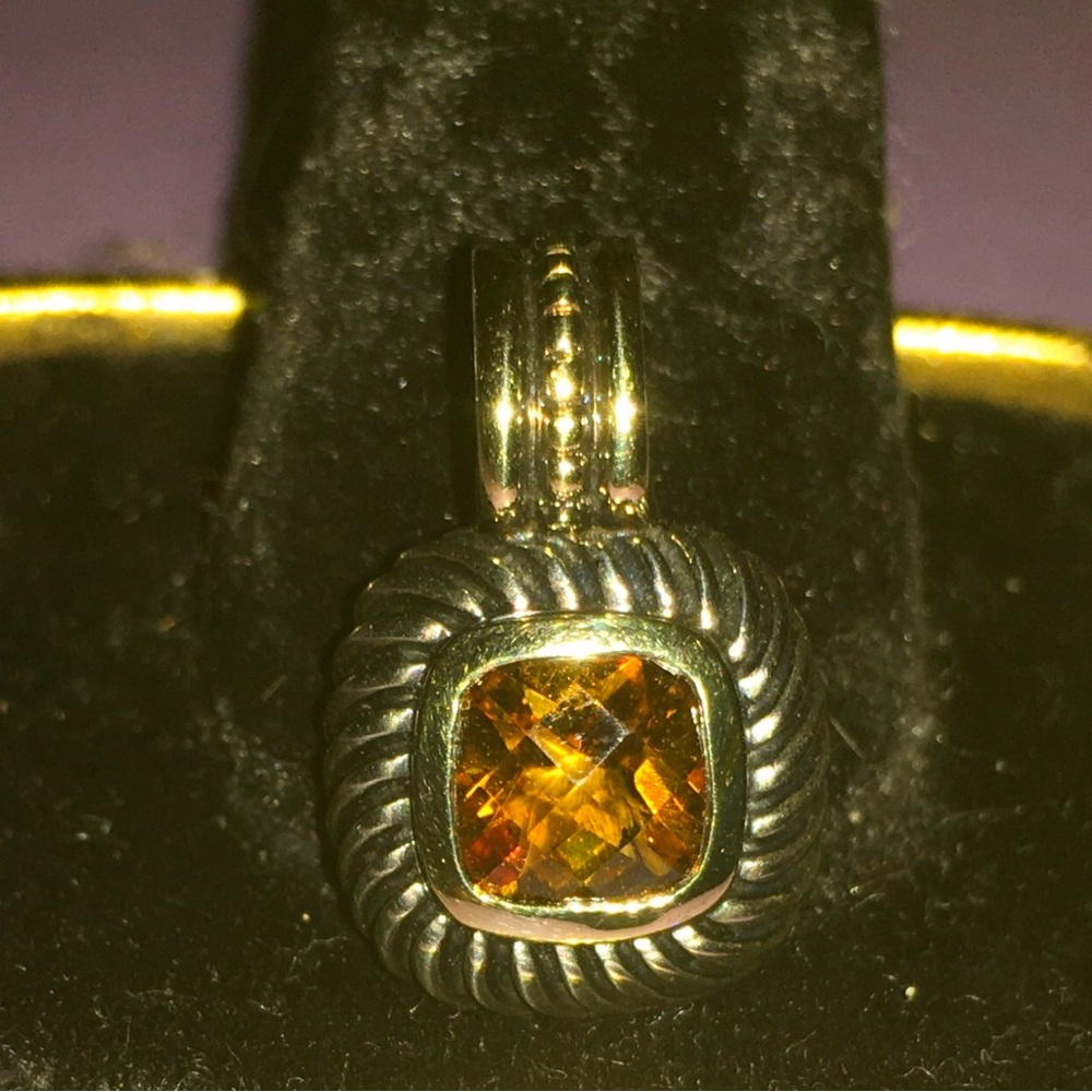 Gold and Silver Vintage David Yurman Albion Pendant with Amber Stone